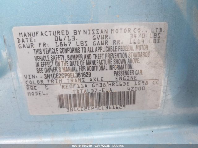 3N1CE2CP9EL361629 Nissan Versa Note Sv