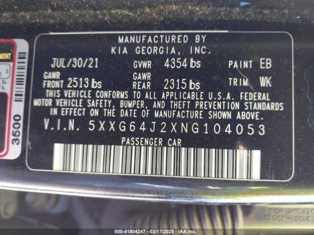 5XXG64J2XNG104053 KIA K5 Gt-line