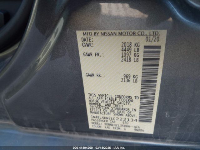 1N4BL4DW2LC222134 Nissan Altima Sv Intelligent Awd