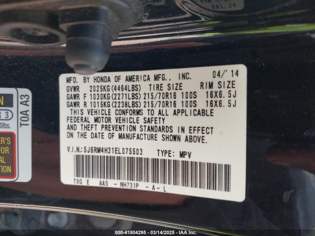 5J6RM4H31EL075503 Honda CR-V LX