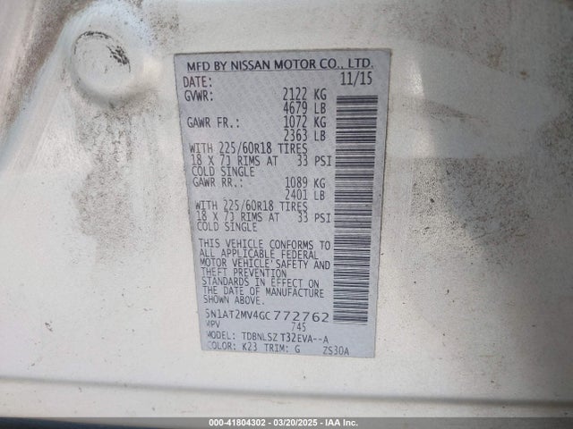 5N1AT2MV4GC772762 Nissan Rogue Sl