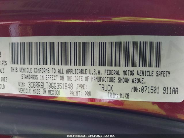 3C6RR6LT0GG351848 RAM 1500 Lone Star