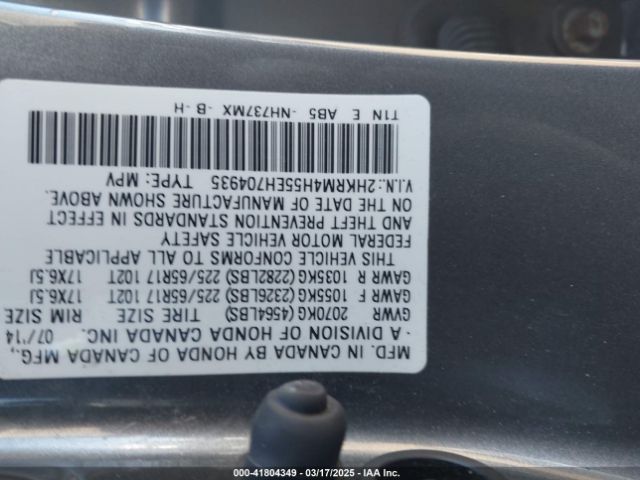 2HKRM4H55EH704935 Honda CR-V EX