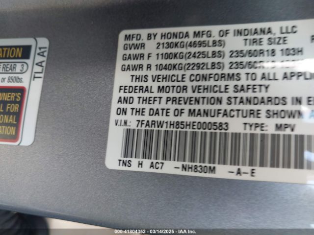 7FARW1H85HE000583 Honda Cr-v Ex-l/ex-l Navi