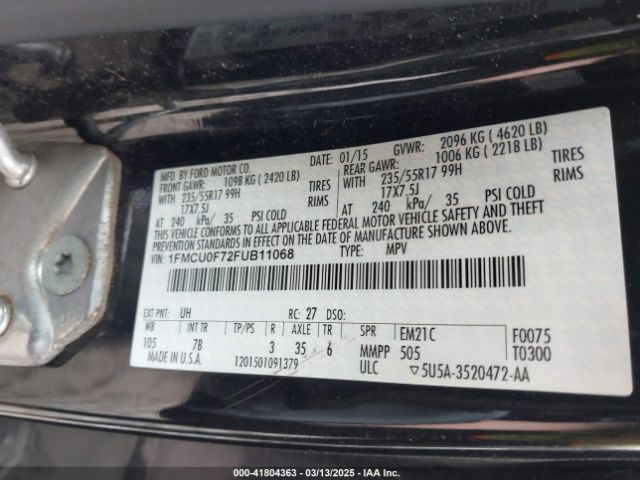 1FMCU0F72FUB11068 Ford ESCAPE S