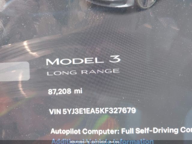 5YJ3E1EA5KF327679 Tesla Model 3 Long Range/mid Range/standard Range/standard Range Plus
