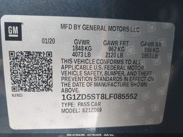 1G1ZD5ST8LF085552 Chevrolet Malibu Fwd Lt