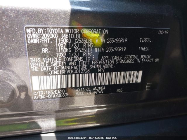 JTMC1RFV0KJ012728 Toyota Rav4 Xle Premium