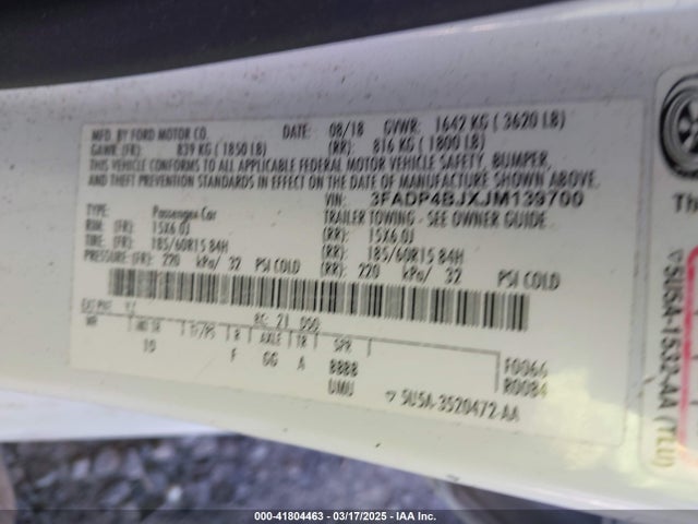 Ford 1.6l ti-vct 2018 3FADP4BJXJM139700 Image 9