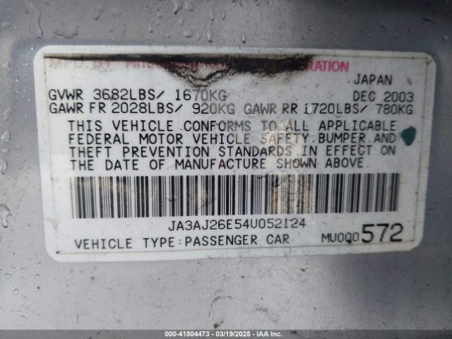2004 MITSUBISHI LANCER JA3AJ26E54U052124 Photo 8