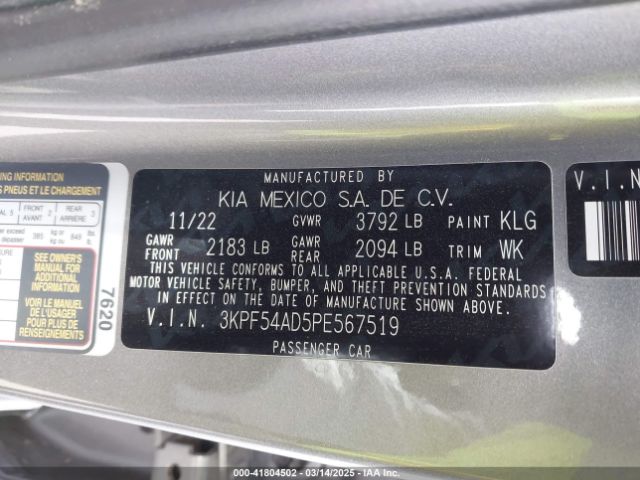 3KPF54AD5PE567519 KIA Forte Gt-line