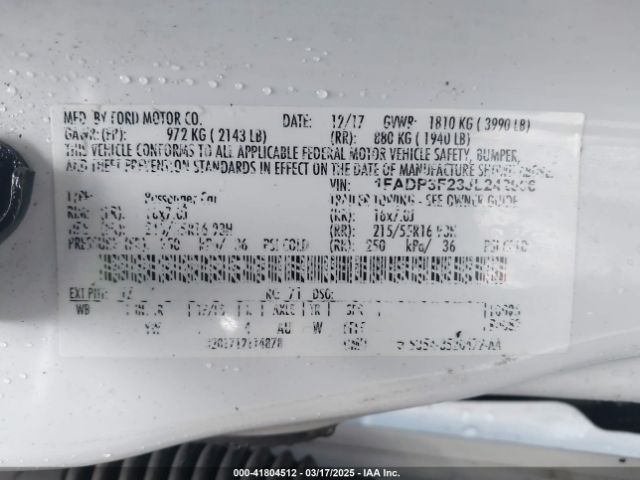 1FADP3F23JL242066 Ford FOCUS SE
