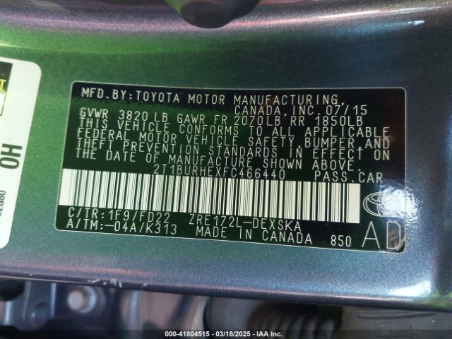2T1BURHEXFC466440 Toyota Corolla S Plus