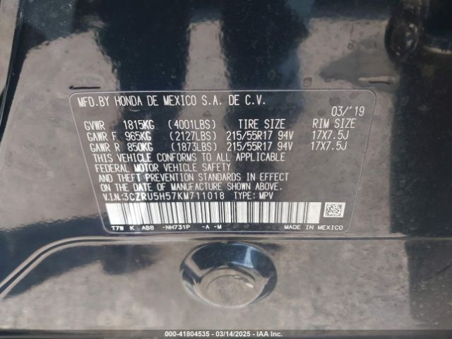 3CZRU5H57KM711018 Honda HR-V EX
