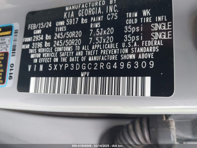 5XYP3DGC2RG496309 KIA Telluride Ex X-line