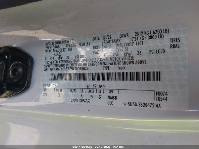 2023 FORD F-150 1FTMF1C57PKD08603 Photo 8