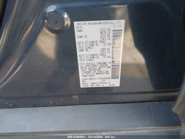 5N1AT2MV2FC795908 Nissan Rogue Sl
