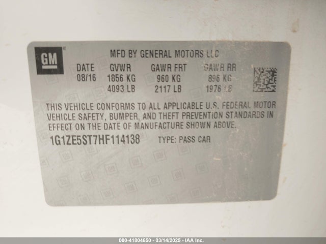 1G1ZE5ST7HF114138 Chevrolet MALIBU 1LT