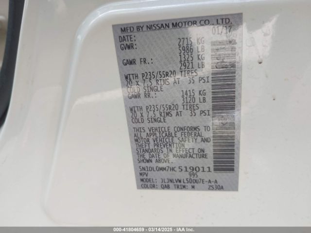 5N1DL0MM7HC519011 Infiniti QX60