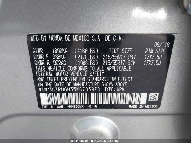 3CZRU6H35KG705978 Honda HR-V LX