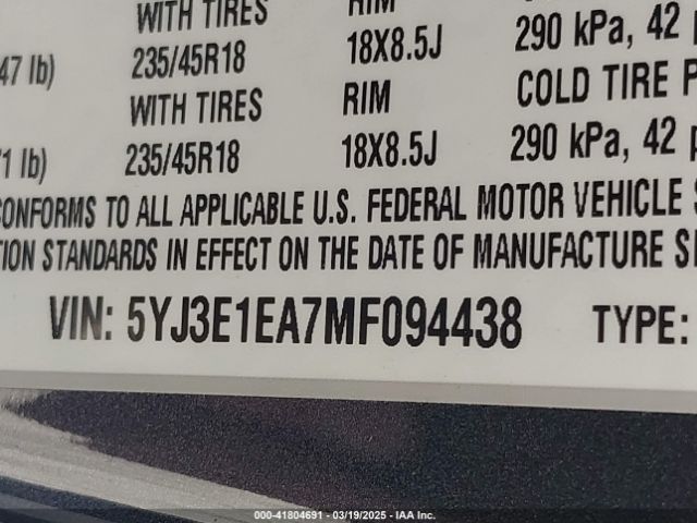 5YJ3E1EA7MF094438 Tesla Model 3 Standard Range Plus Rear-wheel Drive