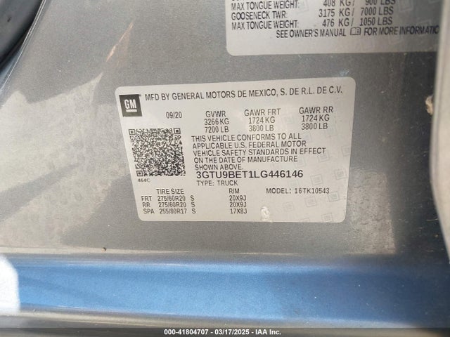 3GTU9BET1LG446146 GMC SIERRA 1500