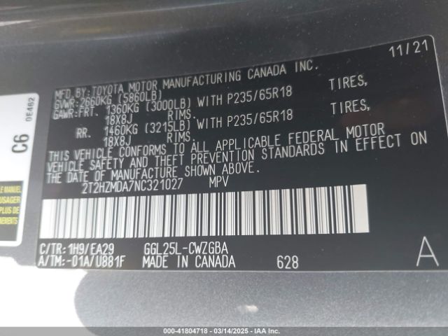 2T2HZMDA7NC321027 Lexus RX 350