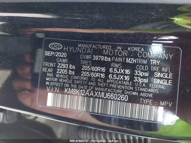 KM8K12AAXMU660260 Hyundai Kona Se