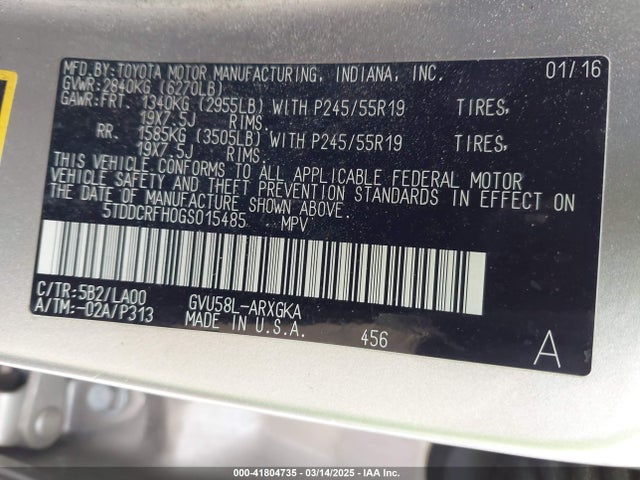 5TDDCRFH0GS015485 Toyota Highlander Hybrid Limited Platinum V6