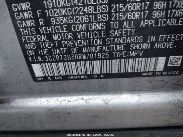 3CZRZ2H30RM701925 Honda Hr-v Awd Lx