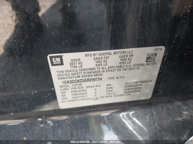 1GNSCCKC5GR299734 Chevrolet Tahoe Ltz
