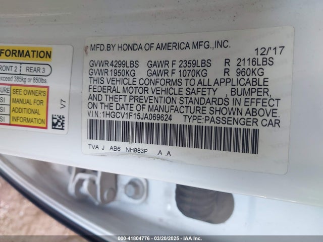 1HGCV1F15JA069624 Honda ACCORD LX