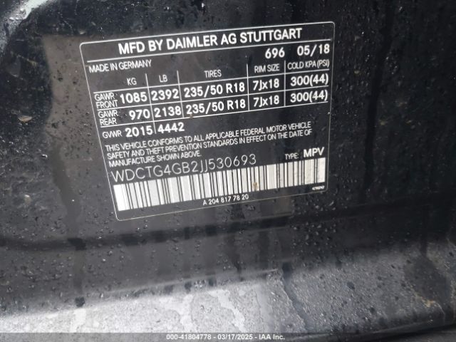 WDCTG4GB2JJ530693 Mercedes-Benz Gla 250 4matic