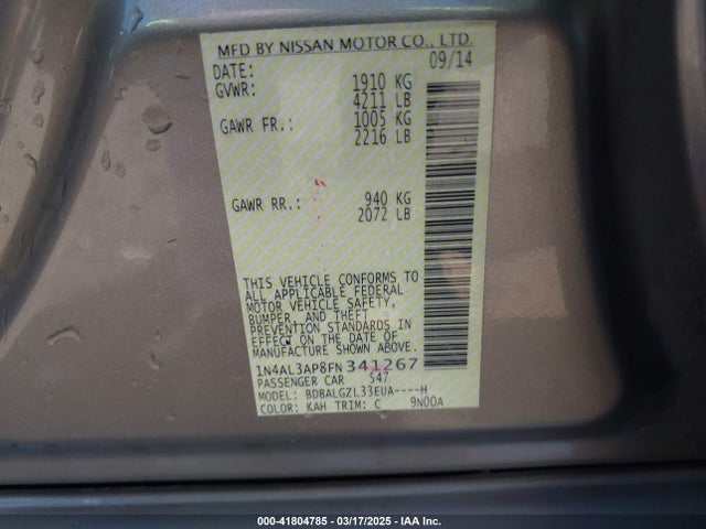 1N4AL3AP8FN341267 Nissan Altima 2.5 S