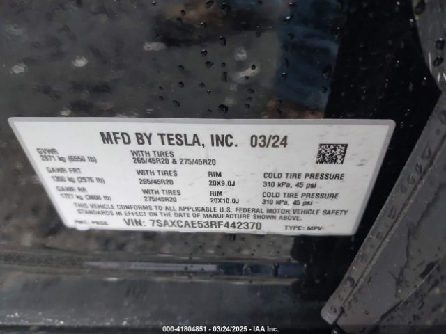 2024 TESLA MODEL X 7SAXCAE53RF442370 Photo 8