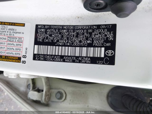 JTNB11HK1J3037572 Toyota CAMRY LE