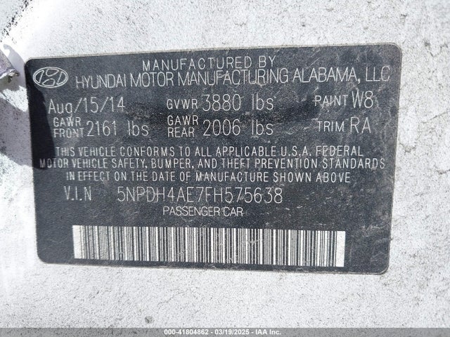 5NPDH4AE7FH575638 Hyundai ELANTRA SE