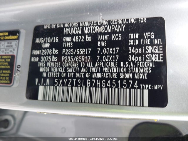 5XYZT3LB7HG451574 Hyundai Santa Fe Sport 2.4l