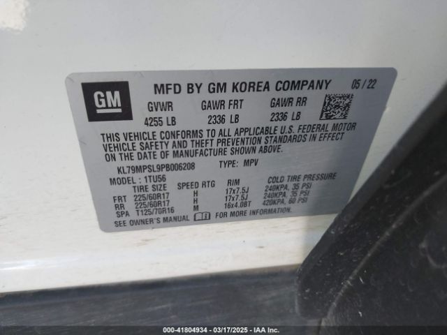 KL79MPSL9PB006208 Chevrolet Trailblazer Fwd Lt