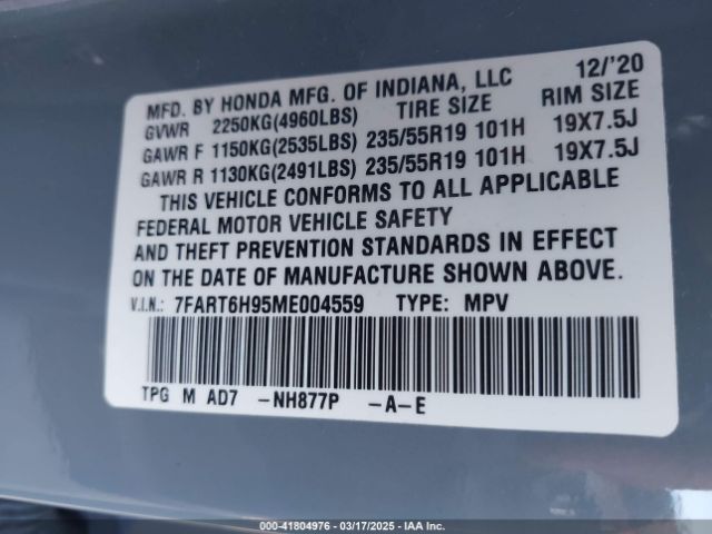 7FART6H95ME004559 Honda Cr-v Hybrid Touring