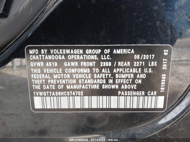 1VWGT7A36HC074702 Volkswagen Passat 1.8t Se