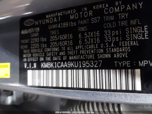 KM8K1CAA9KU195327 Hyundai Kona Se
