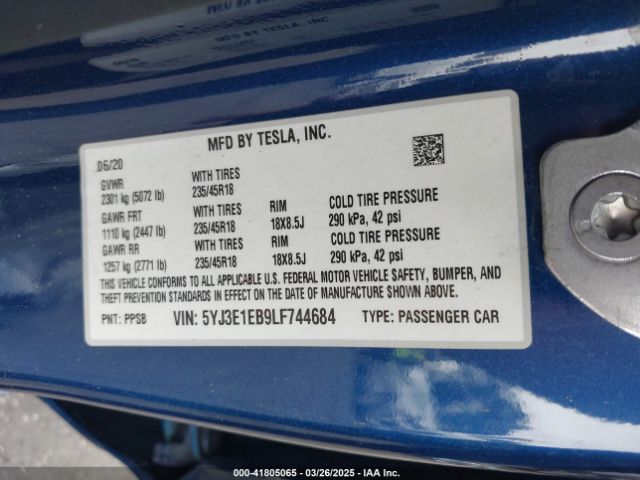 5YJ3E1EB9LF744684 Tesla Model 3 Long Range Dual Motor All-wheel Drive