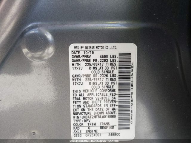 JN8AT2MT8LW016660 Nissan Rogue Sv Fwd