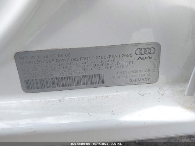 2009 AUDI A4 WAUSF78K59N025494 Photo 8