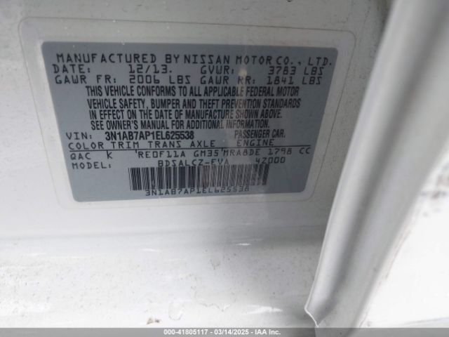 3N1AB7AP1EL625538 Nissan SENTRA S