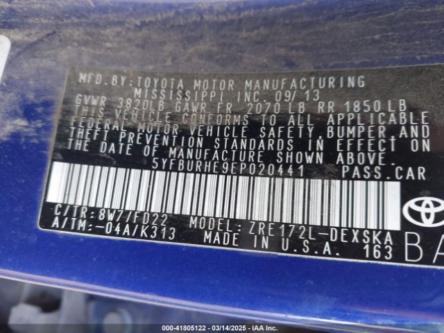 5YFBURHE9EP020441 Toyota 2zr-fe