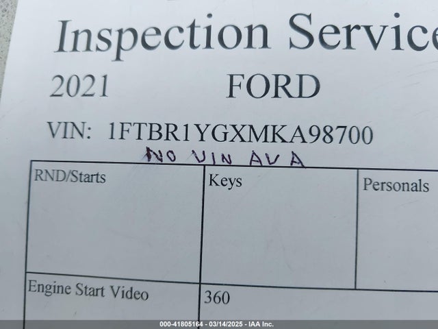 1FTBR1YGXMKA98700 Ford Transit-250