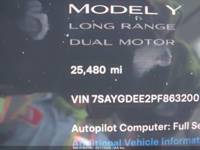 7SAYGDEE2PF863200 Tesla Model Y Awd/long Range Dual Motor All-wheel Drive