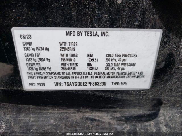 7SAYGDEE2PF863200 Tesla Model Y Awd/long Range Dual Motor All-wheel Drive